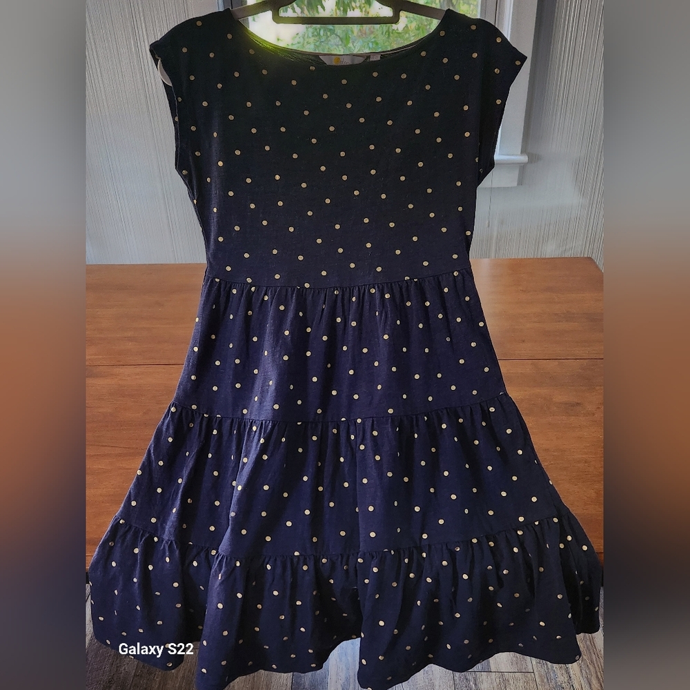 Boden Dress Navy Blue W Gold Polka Dots Jersey The Romaine 2P Preppy Classic - Picture 2 of 7